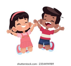 jumping happy kids cartoon, isolated icon