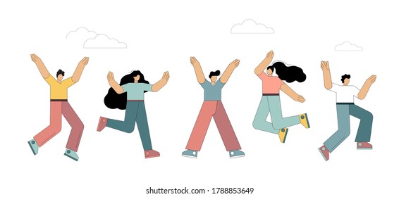 Jumping happy people. Flat style. White background