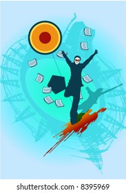 jumping happy student junior on grunge background