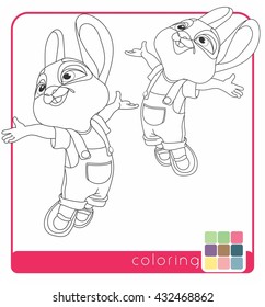 jumping hares, rabbits having fun, flying, kids, toys, games, activities for children, pink nose, bright, colorful, mixed colors, sample colors, sample for coloring