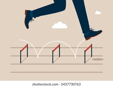 Jumping higher over hurdle. Business concept. Find new business opportunities. Flat vector illustration.