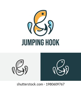 Jumping Hook Fishing Gear Club Equipment Logo