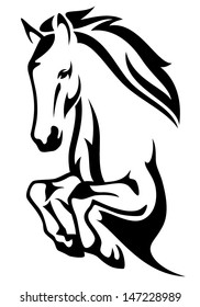 Jumping Horse Black And White Vector Outline