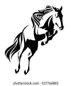 jumping horse black and white vector outline - monochrome equine design.