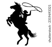 a jumping horse with cowboy and lasso