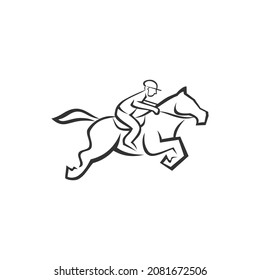 Jumping horse with jockey Illustration Template Icon emblem Isolated