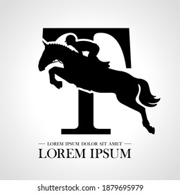 Jumping horse logo. Derbi. Equestrian Events. Show Jumping Competition. Sport. Icons and design elements. Initial letter T. Monogram. Typographic logotype.  Vector Illustration