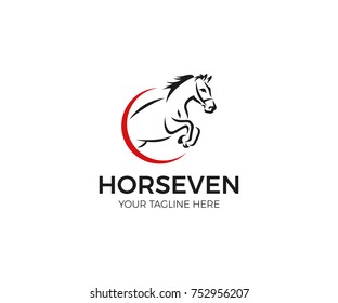 Jumping Horse Logo Template. Line Animal Vector Design. Pet Illustration