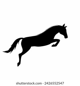 Springpferd Silhouette Icon Vektor. Mustang Pferd Silhouette für Symbol, Symbol oder Zeichen. Pferde-Ikone für Rennen, Galopp, Pferdestärken, Mustang oder Reiten