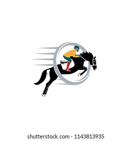 Jumping Horse Silhouette Logo vector design template. illustration of horse race stylized symbol, jockey riding a horse emblem.