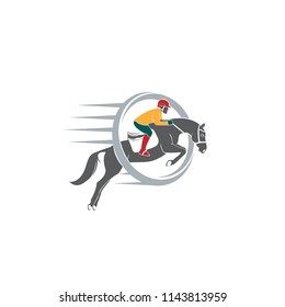 Jumping Horse Silhouette Logo vector design template. illustration of horse race stylized symbol, jockey riding a horse emblem.