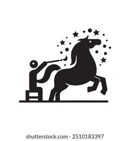 Jumping horse silhouette vector icon. Minimal sport animal symbol. Simple horse riding illustration.