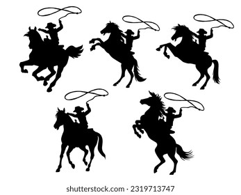  jumping horses with cowboys and lasso