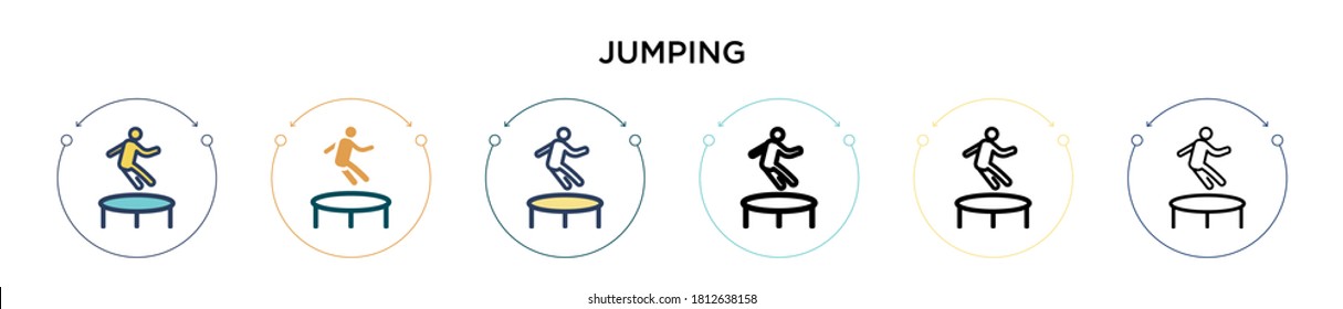 Jumping icon in filled, thin line, outline and stroke style. Vector illustration of two colored and black jumping vector icons designs can be used for mobile, ui, web