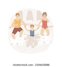 Jumping Into A Pool Isolated Cartoon Vector Illustration. Family Fun At Backyard Swimming Pool, Summer Weekend, Parents Holding Childrens Hand, Making A Splash, Jumping In Water Cartoon Vector.