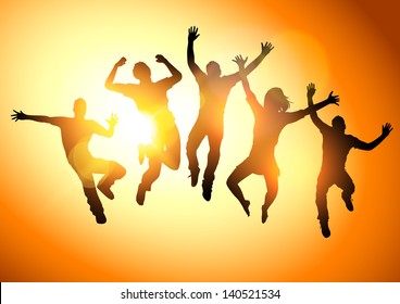 Jumping Into The Sun. People jumping  - vector illustration.