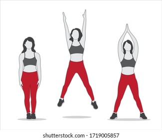 Jumping Jack Exercise Silhouette Icon Vector Set