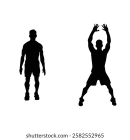 Jumping Jacks Exercise Silhouette Workout Training Men vector Illustration. Silhouette of a Man Performing a Jump Exercise.