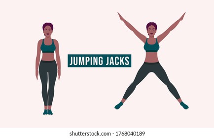 Jumping Jacks exercise, Woman workout fitness, aerobic and exercises. Vector Illustration.