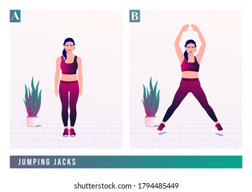 Jumping Jacks exercise, Woman workout fitness, aerobic and exercises. Vector Illustration.