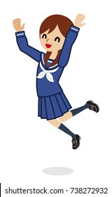 Jumping Japanese female High School Student