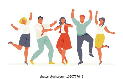 Jumping joyful business people isolated on white background. Vector illustration retro style