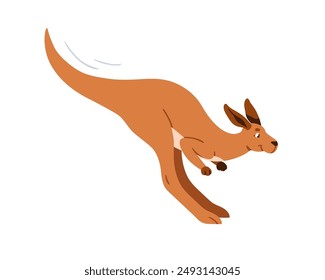 Saltando personaje canguro. Lindo marsupial feliz corriendo y rebotando. Adorable animal australiano en movimiento. Alegre rápido divertido mamífero saltando. Ilustración vectorial plana aislada sobre fondo blanco