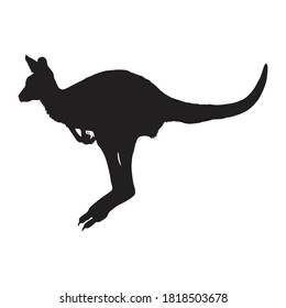 Jumping Kangaroo (Macropus Giganteus) On a Side View Silhouette Found In Map Of Australia And Indonesia. Good To Use For Element Print Book, Animal Book and Animal Content