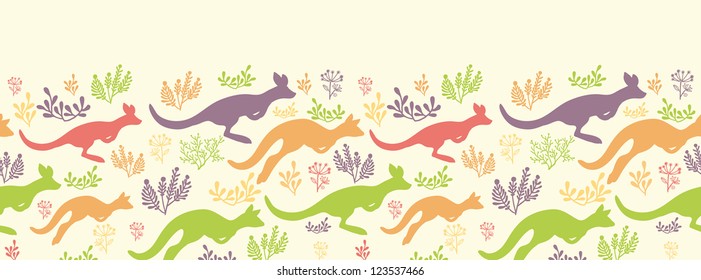 Jumping kangaroo vector horizontal seamless pattern border