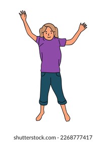 Jumping kid girl. Vector illustration on white.