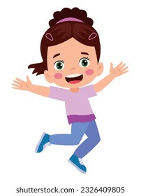 Jumping kids. Happy funny children playing and jumping in different action poses education little team vector characters. Illustration of kids and children fun and smile