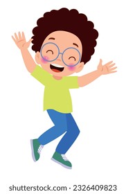 Jumping kids. Happy funny children playing and jumping in different action poses education little team vector characters. Illustration of kids and children fun and smile