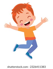 Jumping kids. Happy funny children playing and jumping in different action poses education little team vector characters. Illustration of kids and children fun and smile