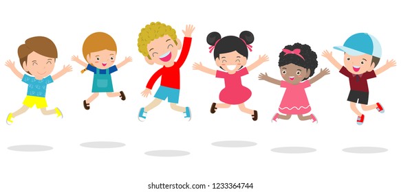 Jumping Kids Multiethnic Children Jumping Child Stock Vector (Royalty ...