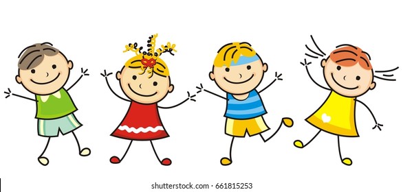 jumping kids, vector icon, line