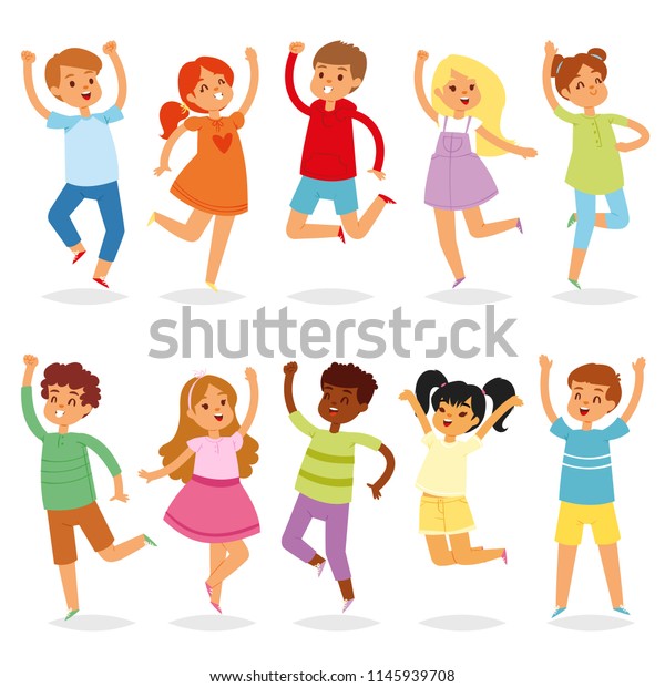 Jumping Kids Vector Yong Child Character 스톡 벡터(로열티 프리) 1145939708 ...