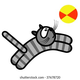 Jumping kitten with ball  vector illustration.