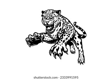 Jumping Leopard vector black and white
