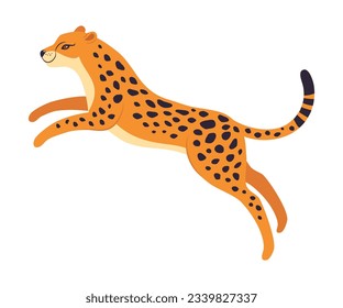 Jumping Leopard as Wild Cat with Long Spotted Body Vector Illustration