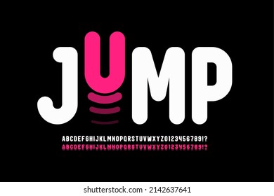 Jumping letters style font design, alphabet letters and numbers vector illustration