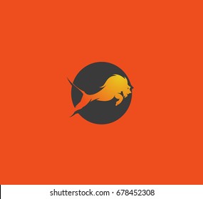 Jumping lion icon on colored background, vector illustration