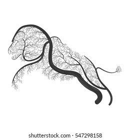  jumping lion stylized bushes for use as logos on cards, in printing, posters, invitations, web design and other purposes.