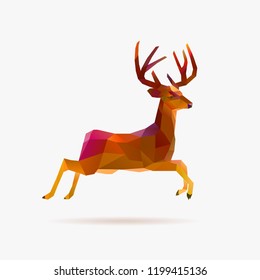 Jumping low poly deer in autumn colors