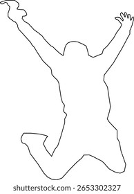 jumping male joy in   the air line sketch outline 