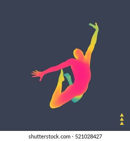 Jumping Man. 3D Model of Man. Human Body. Sport Symbol. Design Element for Business, Science and Technology. Vector Illustration.