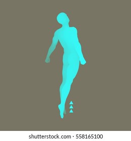 Jumping Man. 3D Model of Man. Human Body. Sport Symbol. Design Element for Business, Science and Technology. Vector Illustration. 

