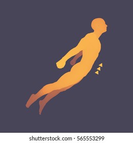 Jumping Man. 3D Model of Man. Human Body. Sport Symbol. Design Element for Business, Science and Technology. Vector Illustration.
