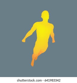 Jumping Man. 3D Model of Man. Human Body. Sport Symbol. Design Element for Business, Science and Technology. Vector Illustration.