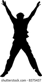 Jumping man schwarze Silhouette auf Weiß