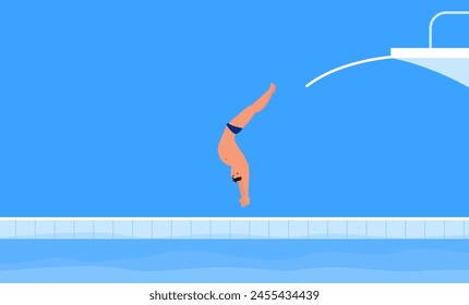 jumping man diver diving board springboard competition swimming pool vector illustration